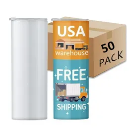 US STOCK Straight 20oz Sublimation Blanks Tumbler Mugs stainless steel blank tall cylinder water bottle with straw lids 2 Days Delivery tt0223