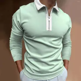 Erkekler Tişörtleri Bahar Sonbahar Erkek Moda Fermuarı Düz ​​Renkler Dikişli İnce Uygun T-Shirt Sıradan Uzun Kollu Dönüş Yatak Yok Tulunma