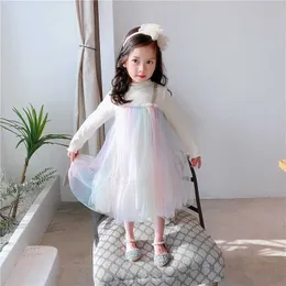 Mädchenkleider Regenbogen-Patchworkkleid für Mädchen, Kinderkleider für Mädchen, Blumenmädchenkleider, koreanische Babykleidung, Mädchen-Herbstkleidung