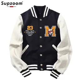Jackets masculinos supZoom chegou a letra de costela de algodão de algodão de algodão Moda única Basual Bomber Baseball Jaqueta de beisebol solto Cardigan 230223