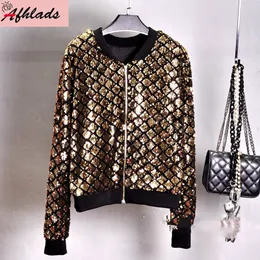 Womens Jackets Patchwork Round Neck Hip Hop Sequined Night Club Jacket Female Solid Color Spring And Autumn Outerwear Long Sleeved Coats 230223