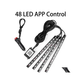 Andra interiörstillbehör 4st 48LEDS CAR RGB LED NEON LIGHT LAMP Strip Dekorativa atmosfärslampor Trådlös telefonappkontroll för DH3VK