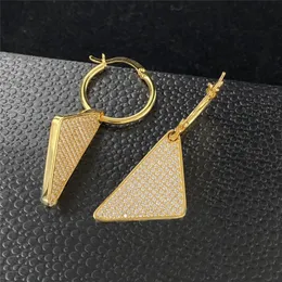 Full Diamond Stud Earrings Designer Triangle Hoop Earrings Women Gold Eardrops Dangler With Box