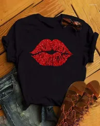 Frauen T-Shirts 2023 Mode Casual Summer Kurzarm Valentinstag sexy rote Lippendruck T-Shirt Pullover Top