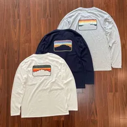 Mens T Shirt Summer Long Sleeve Top European American Mountain Range Printing T-shirt Kvinnor Casual kläder stor storlek S-2XL