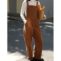 Women's Jumpsuits Rompers Brown Corduroy Jumpsuits Women Autumn Straight Baggy Overalls Vintage Loose Casual Wide Leg Trousers Female 230223