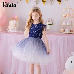 Vestidos de menina Vikita meninas vestido princesa vestido de verão star lantejas de estrela de estrela vestidos crianças doces festas elegantes vestido de malha infantil roupas g230222