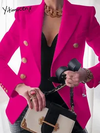 Women's Suits Blazers Yitimuceng Elegant Blazer Women Spring Office Fashion Notched Long Sleeve Double Breasted Suits Slim Casual Long Jackets 230223