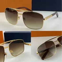 Solglasögon för män Summer 0259 Style Anti-ultraviolet Retro Plate Attitude Metal UV Cut Square Gold Brown Glasses Random Box