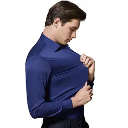 Mäns avslappnade skjortor Herrskjortor Långärmad klassisk klass Non Iron Stretch Anti-Wrinkle Tretch Solid Formal Business Standard-Fit Basic Dress Shirts 230223