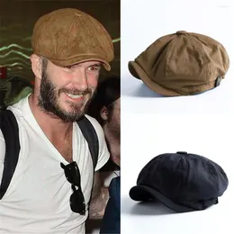 Berets Vintage Men Painter Beret Hats Summer Octagonal Sboy Cap Cabbie Lvy Flat Hat