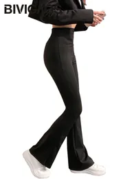 Kadın pantolon s bivigao köpekbalığı alevlendi siyah elastik ince yüksek bel seksi at nalı mikro rahat moda parlama pantolon 230222