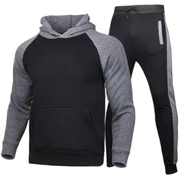 Męskie dresy azjatyckie rozmiar splicing bluza z kapturem i spodnie jesień zima dwa kawałki garnitury sportowe jogging 230223