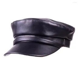 Berets Men's Women's Unisex prawdziwa skórzana owcza skóra płaska czapka wojskowa beret morski kapelusz sboy armia/granatowe czapki/czapki