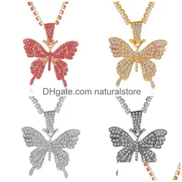 Colares pendentes New Bling Butterfly para mulheres Iced Out Crystal Animal Chains Jewelry Gift Drop Drop Pingents Dhw3u