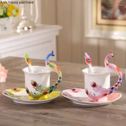 Tazze dipinte a mano osso cinese tazza di caffè cucchiaio coppia ceramica ceramica ceramica drinking decorativo delicati fai un regalo