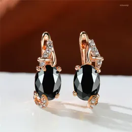 Brincos de argolas de luxo fêmea preta oval de pedra multicolor de zircão Cristal Cristal Rose Gold Color Wedding for Women