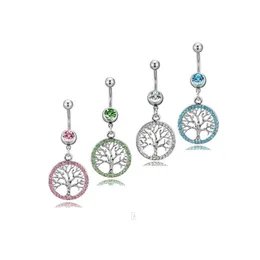 Navelklockknappringar D0753 Mix Colors Lifetree Belly Ring 14GA 10mm Längd Drop Leverans smycken Body Dhgarden DHFWD