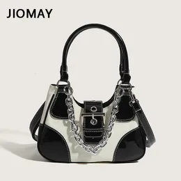 Bolsas de luxo Jiomay Bolsas de designer de luxo mulheres em cena de lona crosta de couro patenteado de couro crossbody 230223