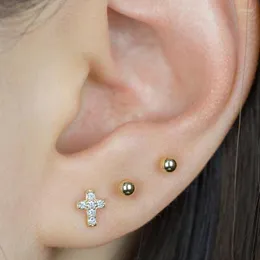 Stud Earrings Mini Small Cz Cross Earring 925 Sterling Silver Delicate Dainty Jewelry Multi Piercing Studs