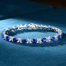 Charm Lab Sapphire Diamond Bangle Armband 925 Sterling Silver Wedding Armband f￶r kvinnor Bridal Engagement Smyckespresent