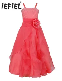 Sukienki dziewczyny dziewczyny sukienki formalne Długość podłogi haftowa impreza kwiatowa sukienka księżniczka druhna