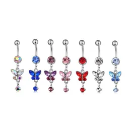 Göbek Çan Düğmesi Yüzükleri D0347 6 Renkler Karışık Göbek Vücut Piercing Mücevher Mücevherleri Sarkan Aksesuarlar Moda Charm Butterfly 20pcs/Lot Dhgarden Dhwiu