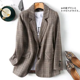 Damskie garnitury Blazers Peonfly Vintage Single Bered Office damskie Plaid Blazer Long Sleeve Loose Plaid Ogryczka Kobiety Blazery Kobieta 230223