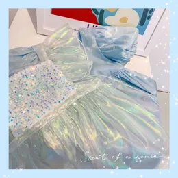 Girl's Dresses Kids Clothes for Girls Princess Dress Mesh Sequin Short Sleeve Mermaid Bride Ball Gown Summer KneeLength Dress Wedding Party Z0223