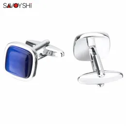 Luxury Blue Opal Stone Cufflinks for Mens women Shirt Accessories High Quality Square Cuffling Custom Jewelry Gift