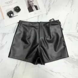 Pantaloncini da donna in pizzo streetwear con nastri in vera pelle moda femminile con cerniera gonna in pelle di pecora a gamba larga