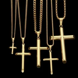 Mens Hip Hop Necklaces Fashion 316L Stainless Steel Cross Pendant Necklace Jewelry Gold Plated Sweater Chain Necklaces