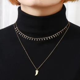 Ketten Modeschmuck Frauen Geschenk Pullover Krone Kette 18 Karat vergoldet Wasserdicht Ochsenhorn Charm Zweireihig Edelstahl Lange Halskette