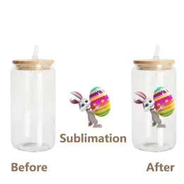 16oz Sublimation Clear Frosted Mugs Beer Glasses With Lids&PLASTIC Straws 500ml White Blank Water Bottles DIY Heat Transfer Wine Tumblers US Stock
