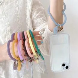 Charm Bracelets Summer Fashion Mobile Phone Love Heart Pendant Hanging Ring Phone Wristband Soft Silicone Lanyard Strap Anti-Lost Bracelet