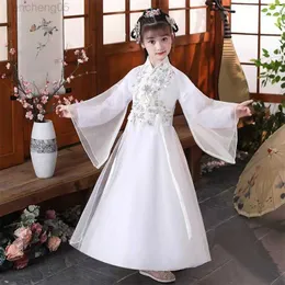 Vestidos de menina vestido de crianças para meninas manga longa bordados crianças hanfu vestido princesa chinês tang ternos de cosplay roupas w0224