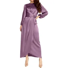 dress ethnic wear for women purple Arab dress Classic round neck elegant waist, fashion noble small lantern sleeve cuff elastic closing, casual