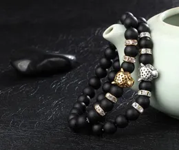Charm-Armbänder Grind Arenaceous Black Lava Rock Hand String Of Beads Leopard Lion Crystal Set Auger Stretch-Armband
