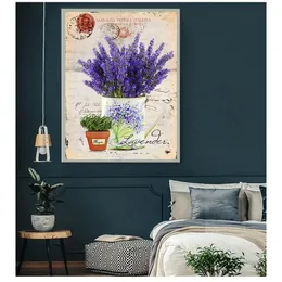 Painting Provence Scenery Wall Art Poster Oil Picture For Home Decor Living Room Picture Vintage Purple Lavender Canvas Woo
