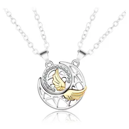 Sun Moon Feather Couple Necklace Projection Magnetic Pendant Necklaces Heart-shaped Cutout Couple Gift