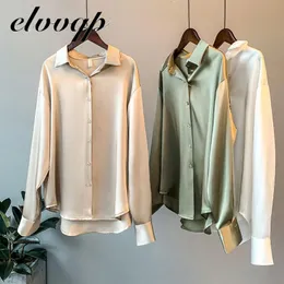 Womens Blouses Shirts High Quality Elegant Imitation Silk Spring Women Fashion Long Sleeves Satin Vintage Femme Stand Street 230224