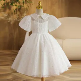 Girl's Dresses Gaun Pengiring Pengantin Gaun Manik-manik Berpayet Bayi Perempuan Pakaian Formal Putri Putih Polos Pernikahan Anak-anak Vestido Malam W0224