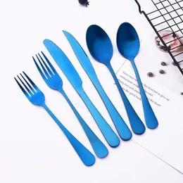 Servis uppsättningar matt 6 st cutlery set rostfritt stål blått plattvarukök kök gaffel kniven silvervaror Komplett bordsartiklar