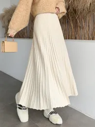 Röcke TIGENA Gestrickte Lange Maxi Frauen Herbst Winter Casual Feste Dicke Warme A-linie Hohe Taille Knöchel Länge Weibliche Damen 230224