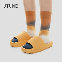 Terlik Utune 4.5cm Sandal Slaytlar Kadın Erkekler Çift Kalın Sole Yumuşak Kapalı Platform Ev Ayakkabıları Erkekler Banyo Eve Yaz Eva Slip Sn 230224