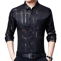 남성 캐주얼 셔츠 브랜드 줄무늬 남자 의류 패션 패션 긴 소매 셔츠 럭셔리 드레스 캐주얼 의류 유니폼 6412 230224