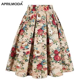 Юбки лето в старинном стиле Женщины короткие юбки высокая талия с цветочной печатной печатью
