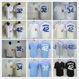 Vintage Baseball Jerseys 32 Sandy Koufax 1955 34 Fernando Valenzuela 42 Jackie Robinson oddychająca sprzedaż sportowa Wysoka jakość