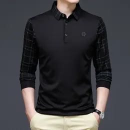 Mens Polos YMWMHU Fashion Solid Polo Shirt Men Korean Fashion Clothing Långärmad avslappnad Fit Slim Man Polo Shirt Button Collar Tops 230224