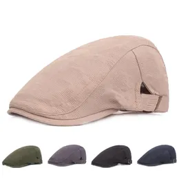 Berets Mens Beret Cotton Peaky Blinders Mesh Hat Flat Cap Male Beige Gatsby Vintage Summer Casual Duckbill Directors Hats Sun 2023